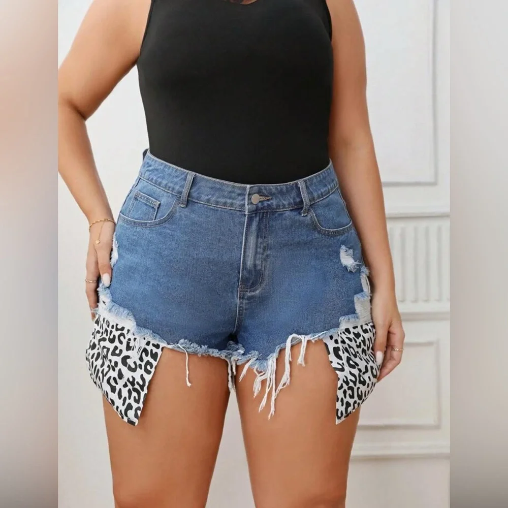 SHEIN Plus Leopard Print Ripped Frayed Size XL